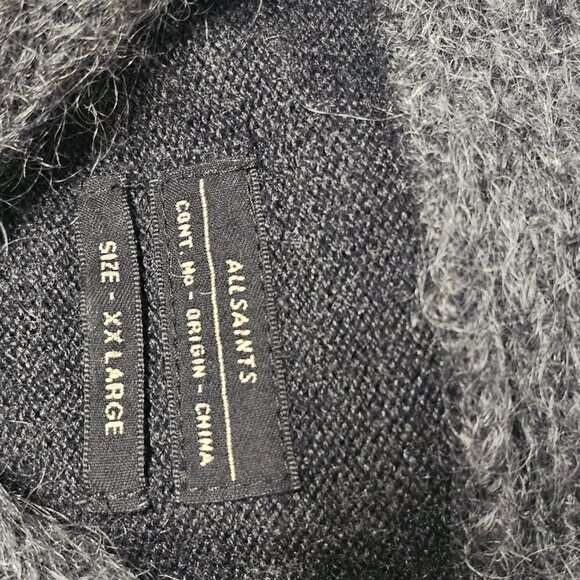 AllSaints Shawl Neck Cardigan Sweater Men Size XXL Gray Charcoal Cotton blend - Picture 10 of 12